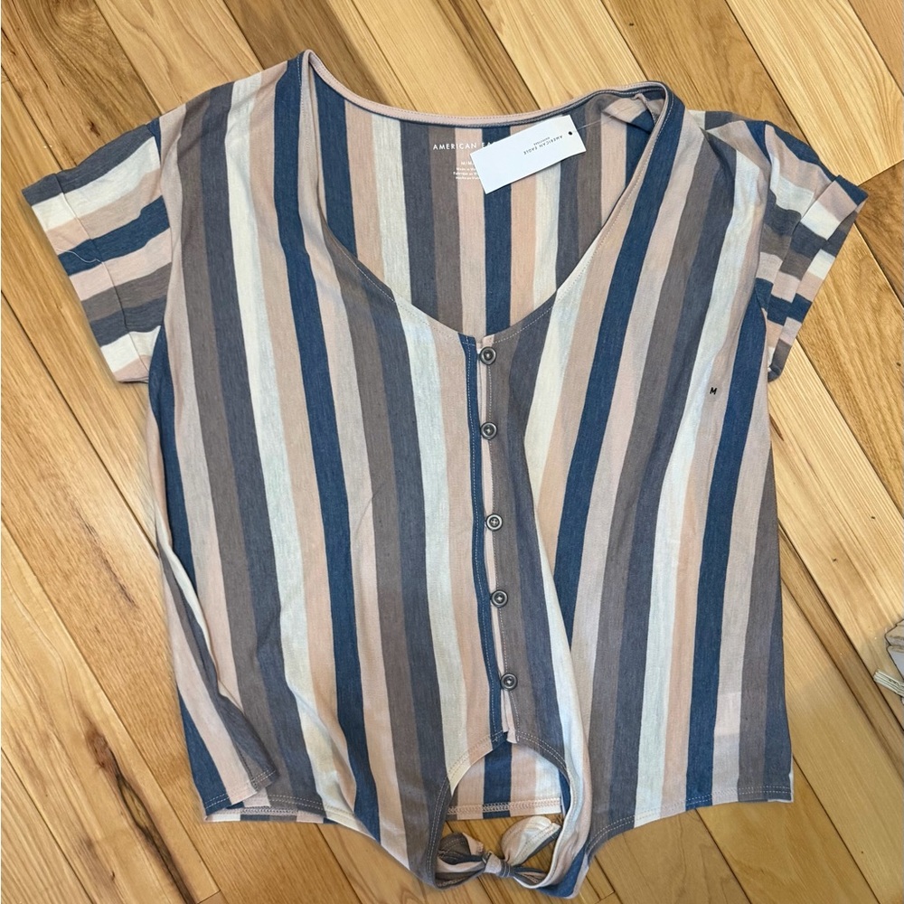 American Eagle Outfitters Multicolor Striped Button-Down Tee